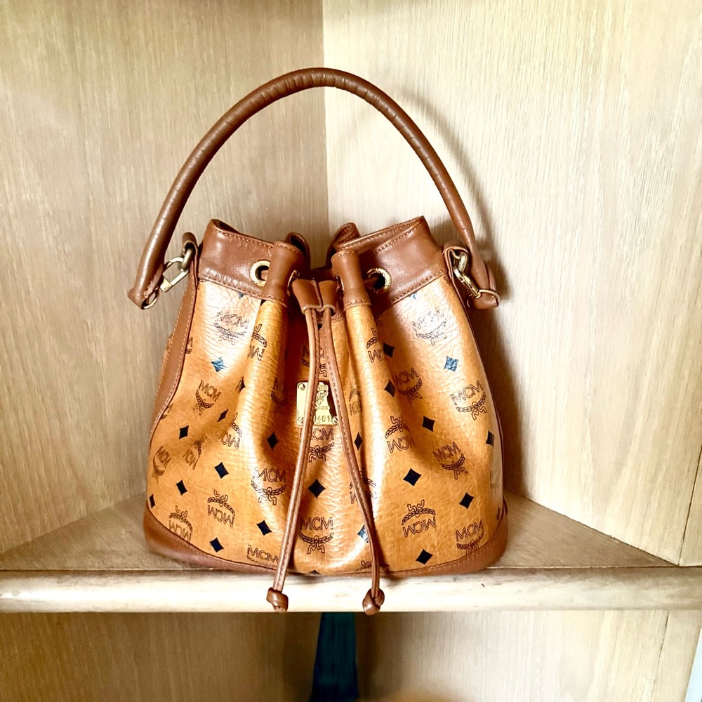 Authentic MCM Tan Leather Bucket Shoulder Bag